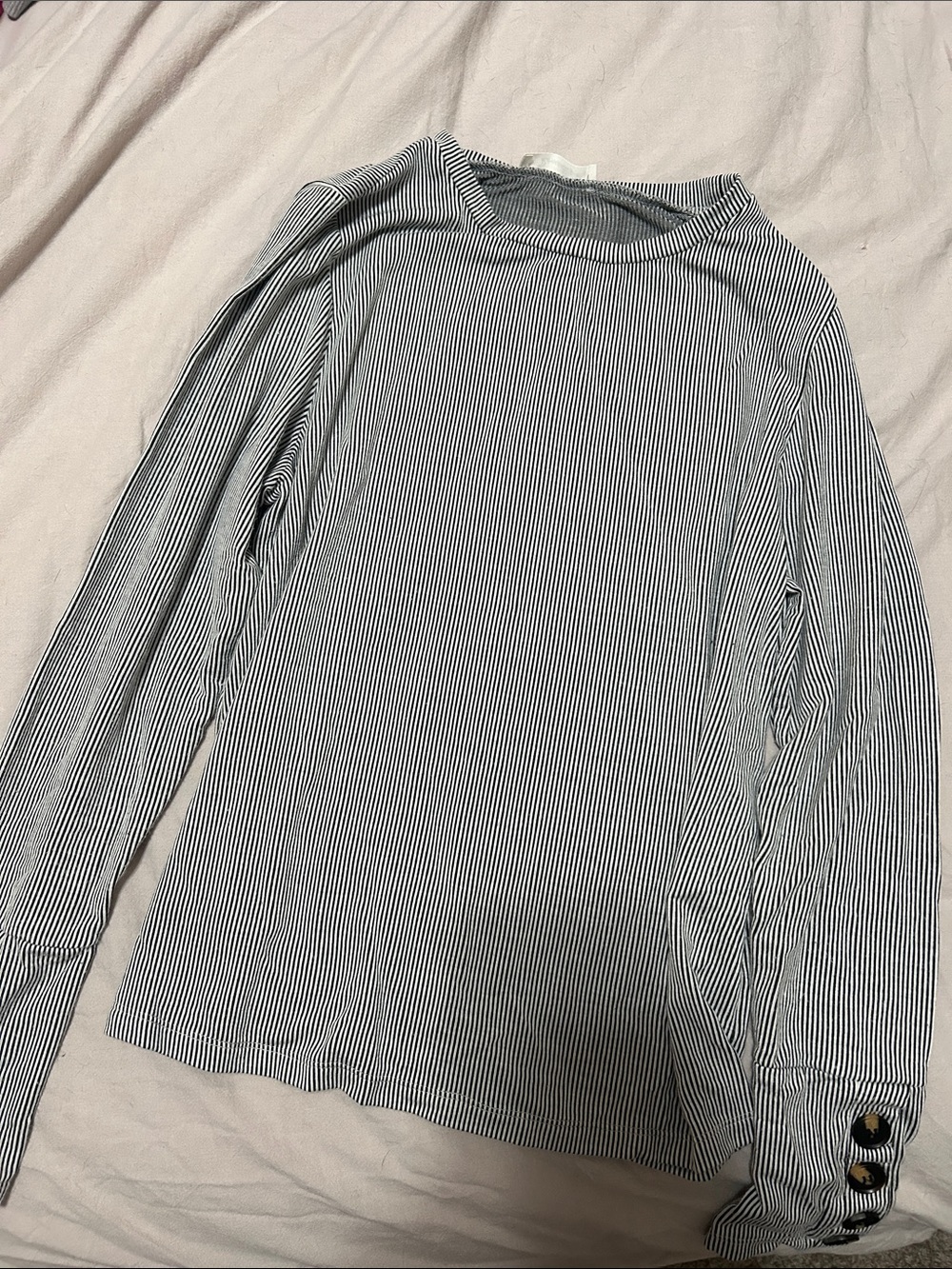 Striped Long-Sleeve Crewneck Shirt - Black & White